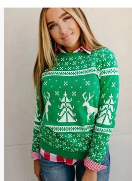 2020 Fashion  US Women Loose Christmas Xmas Knitted Pullover Jumper Sweater Long Sleeve Top S-2XL