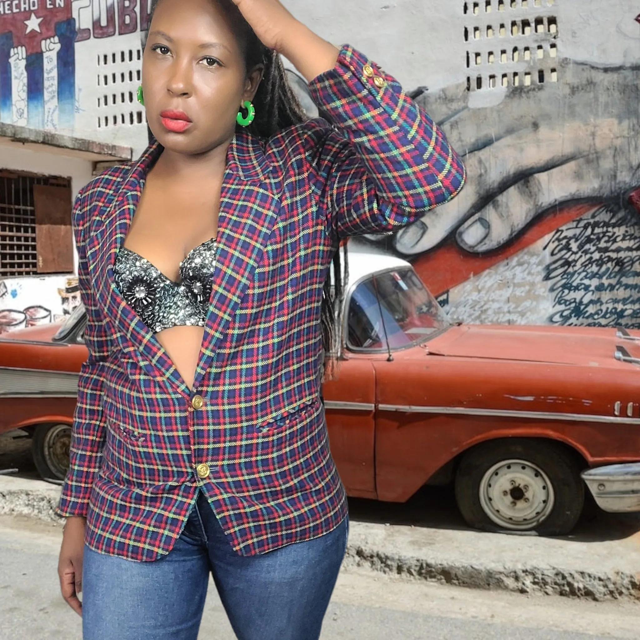 80s Vintage Chaus Plaid Blazer Size 8
