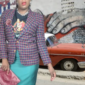80s Vintage Chaus Plaid Blazer Size 8