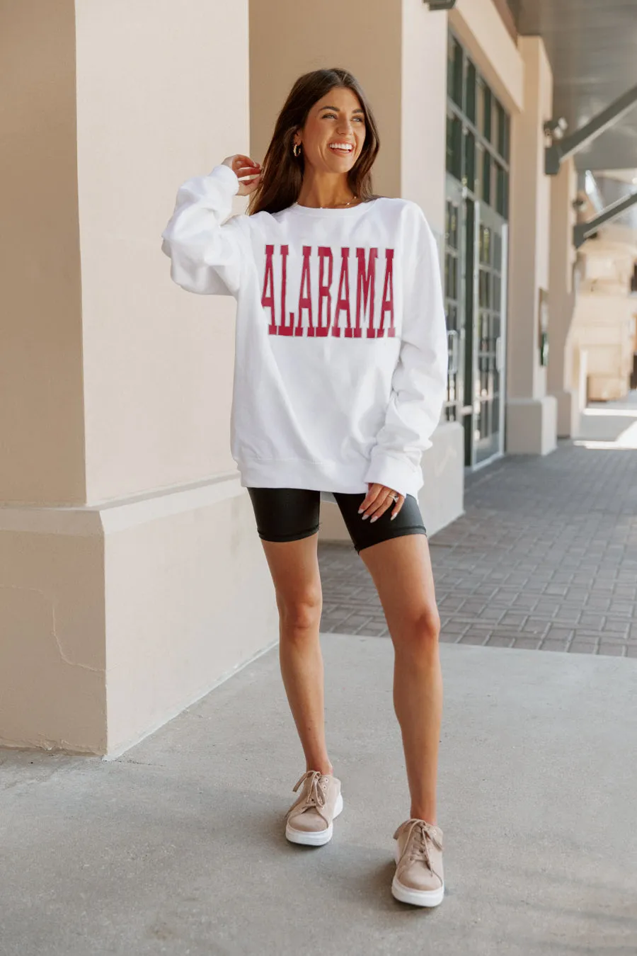 ALABAMA CRIMSON TIDE PLAY BY PLAY CLASSIC CREW FLEECE BY MADI PREWETT TROUTT