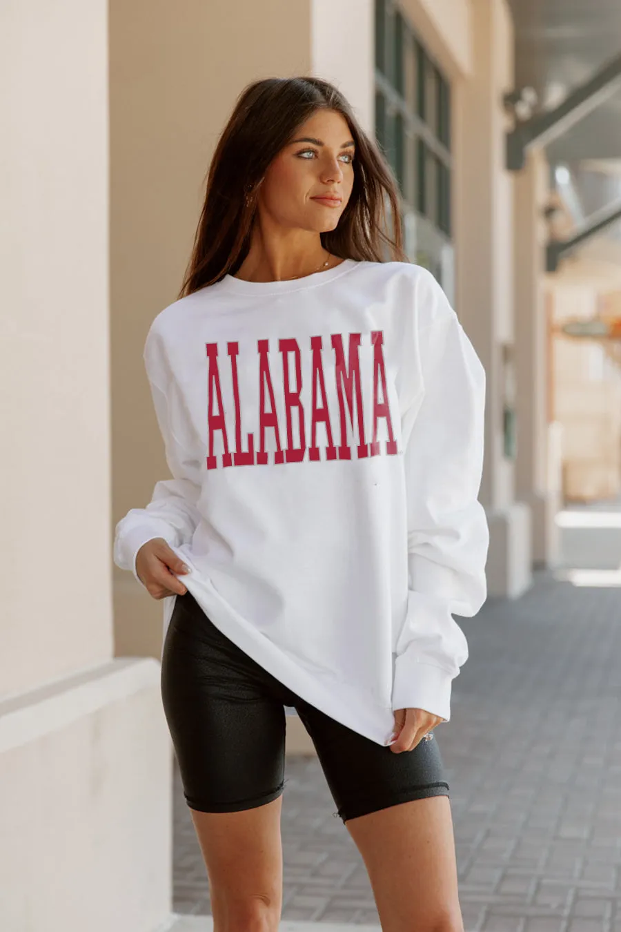 ALABAMA CRIMSON TIDE PLAY BY PLAY CLASSIC CREW FLEECE BY MADI PREWETT TROUTT
