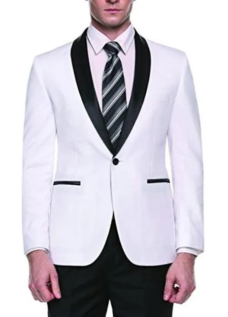 Alberto Nardoni Brand Men's White Slim Fit One Button Shawl Lapel Stylish Casual Coat Blazer