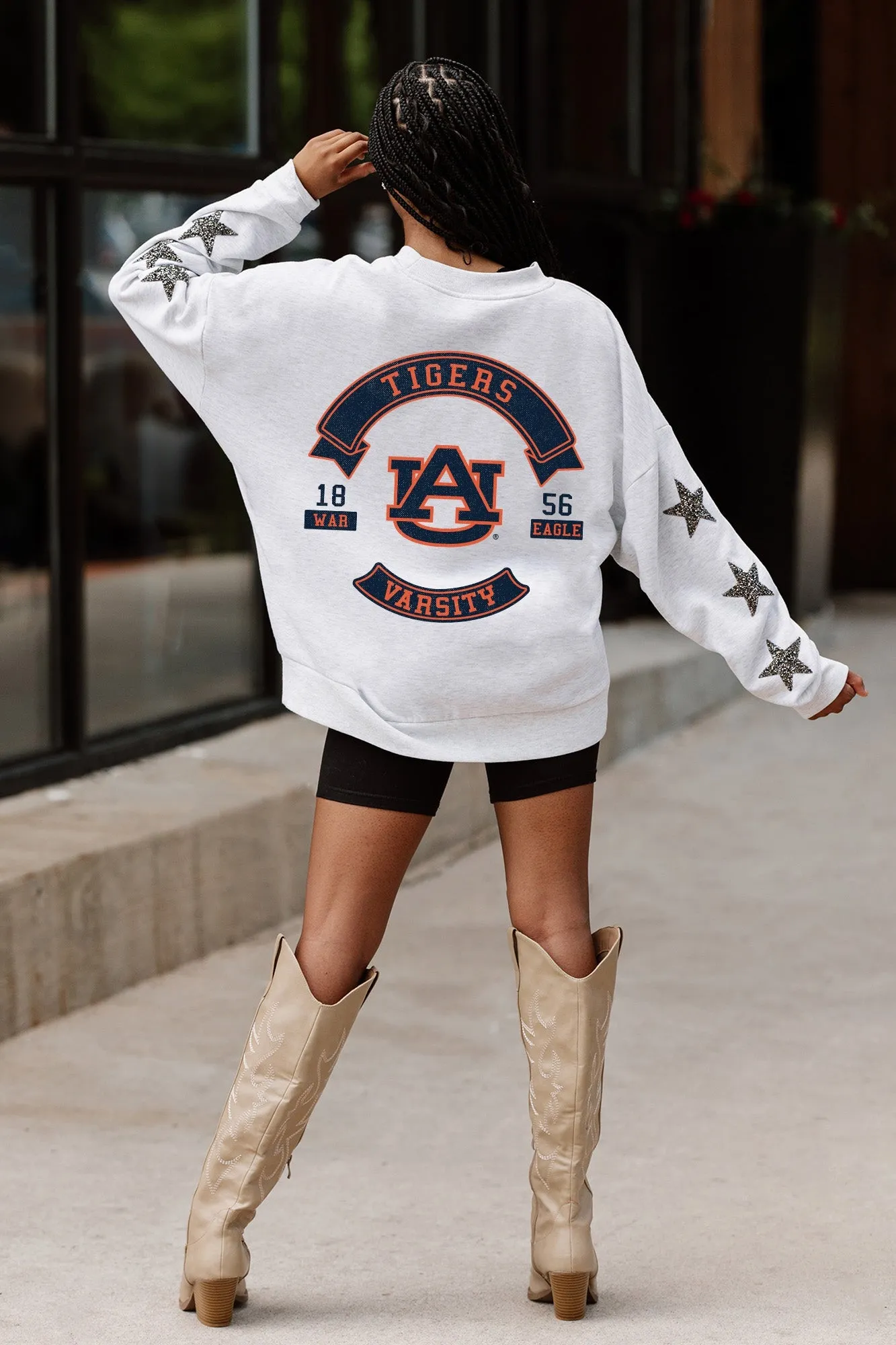 AUBURN TIGERS READY FOR IT EMBELLISHED STAR SLEEVE CREWNECK PULLOVER