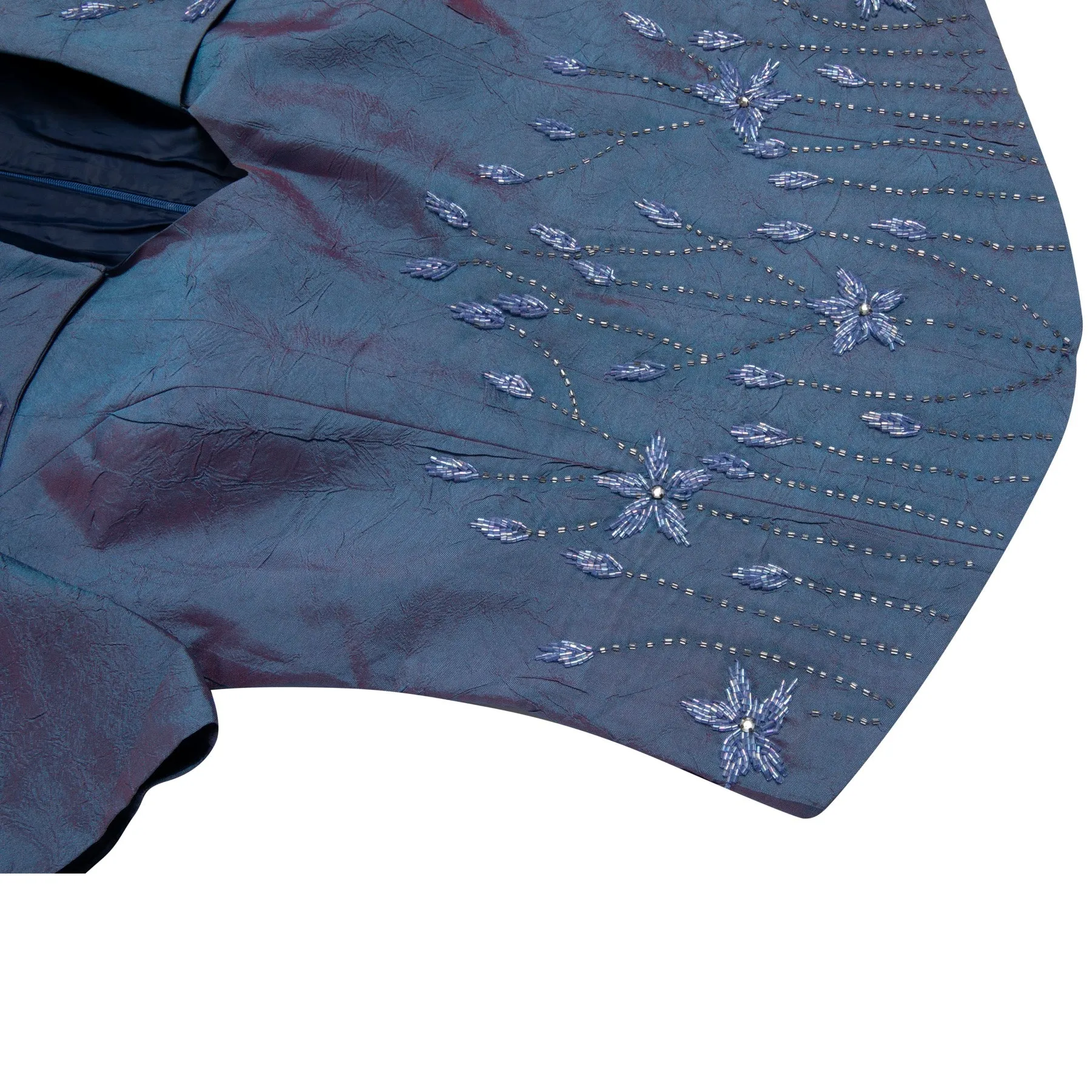 Mercerized Acetate Beaded Wing Collar T Blouse