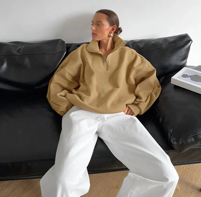 Oversized Half-Zip Sweatshirt Casual Pullover