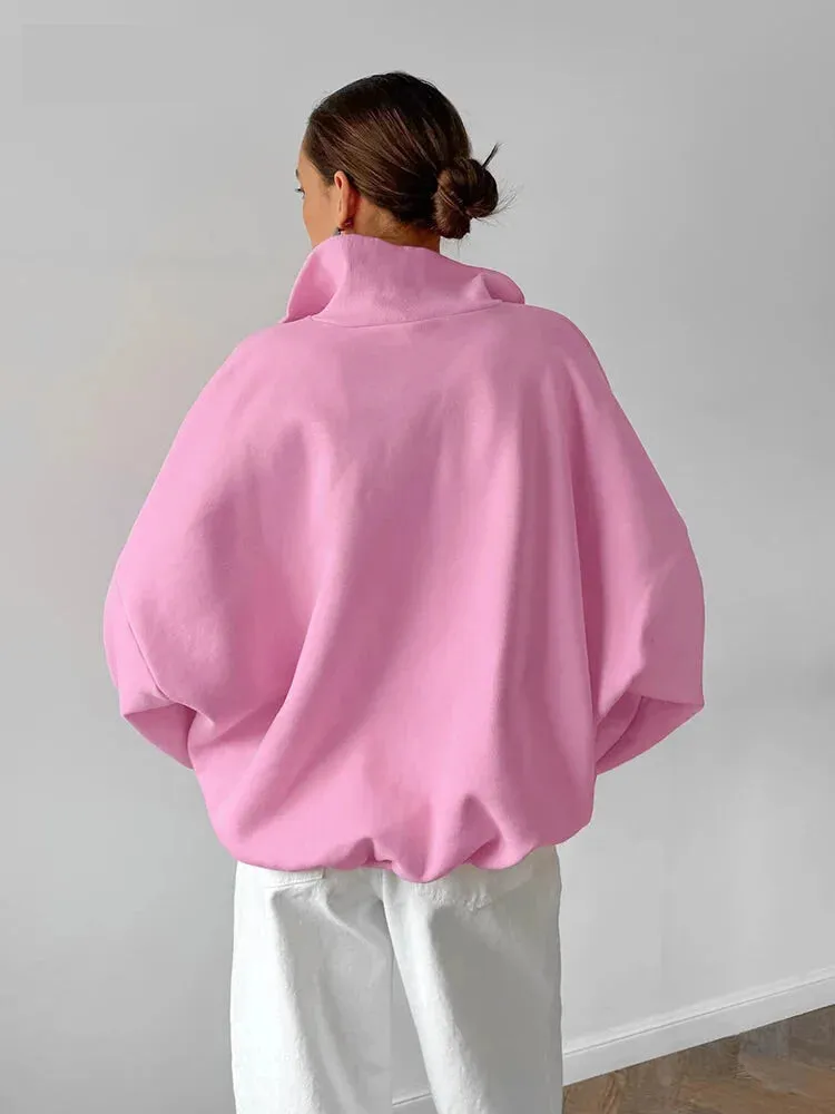 Oversized Half-Zip Sweatshirt Casual Pullover