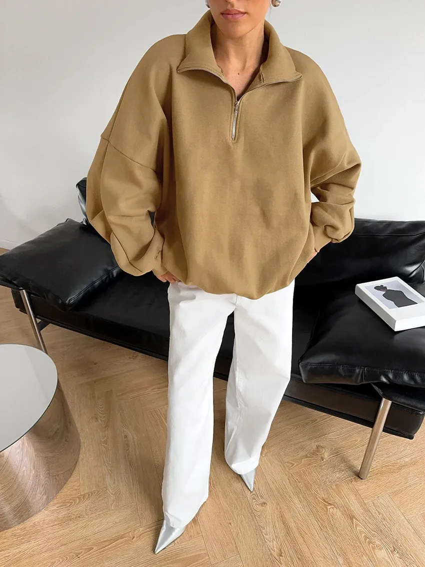 Oversized Half-Zip Sweatshirt Casual Pullover