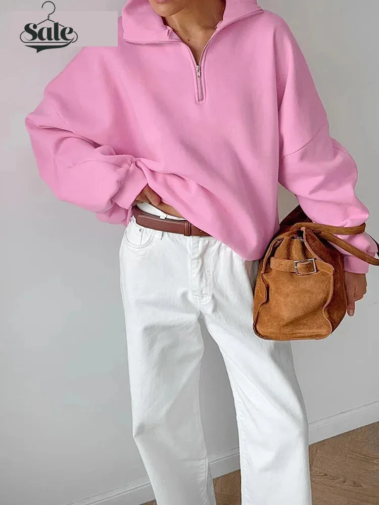 Oversized Half-Zip Sweatshirt Casual Pullover