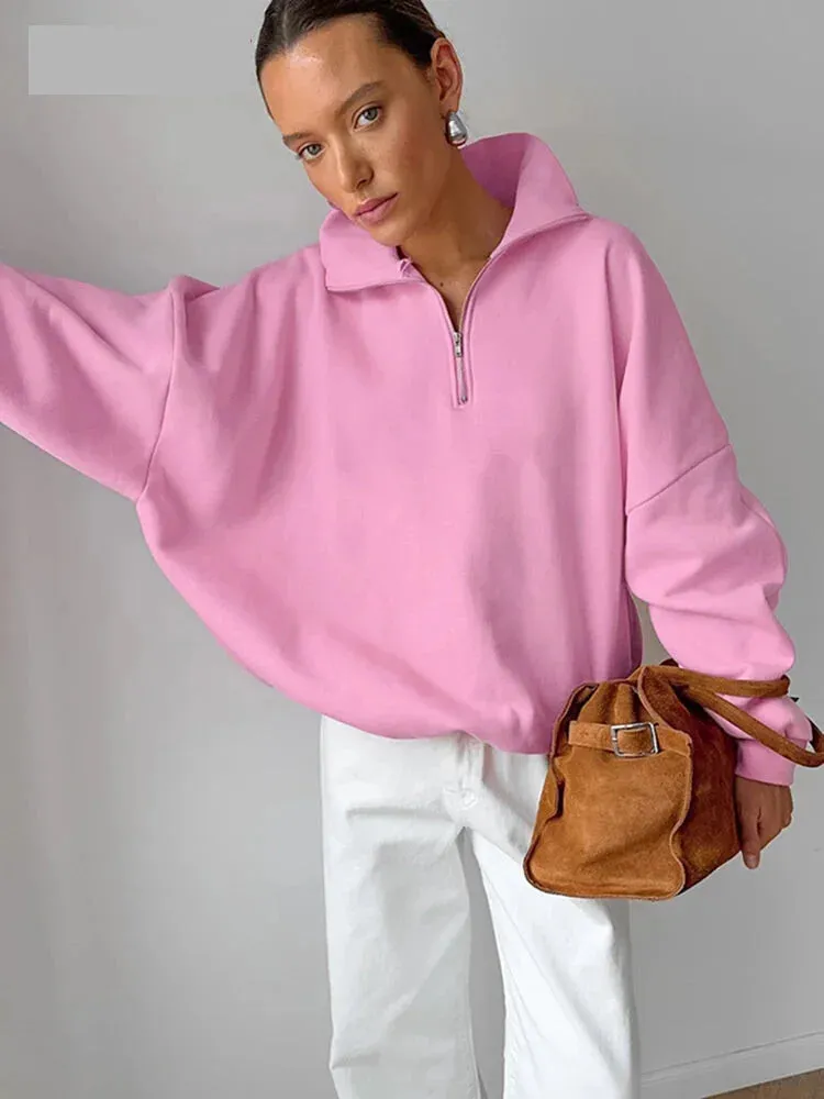 Oversized Half-Zip Sweatshirt Casual Pullover