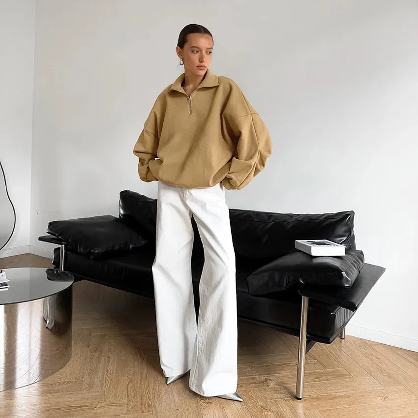 Oversized Half-Zip Sweatshirt Casual Pullover