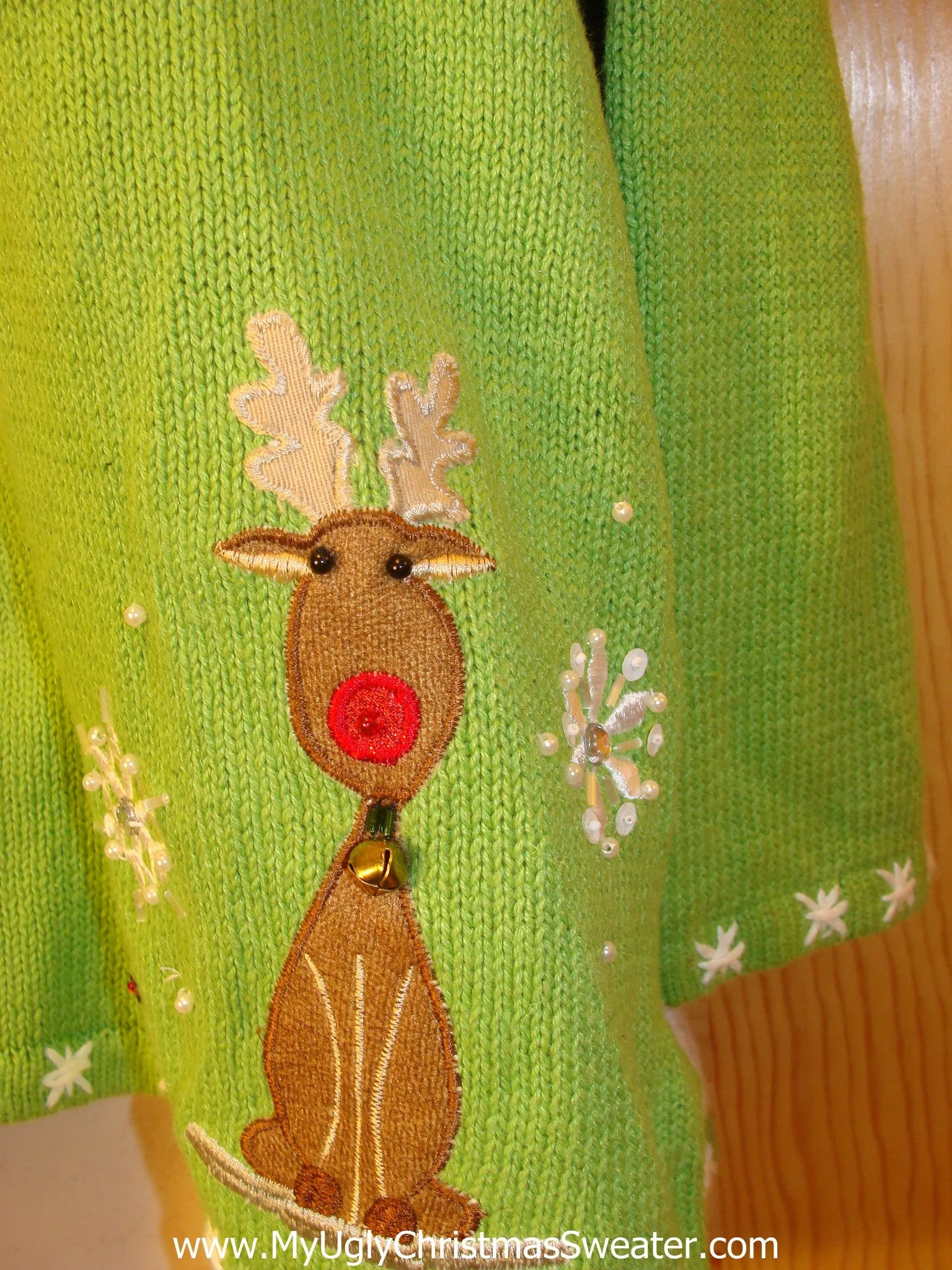 Santa and Red Nosed Reindeer Green Funny Ugly Sweater