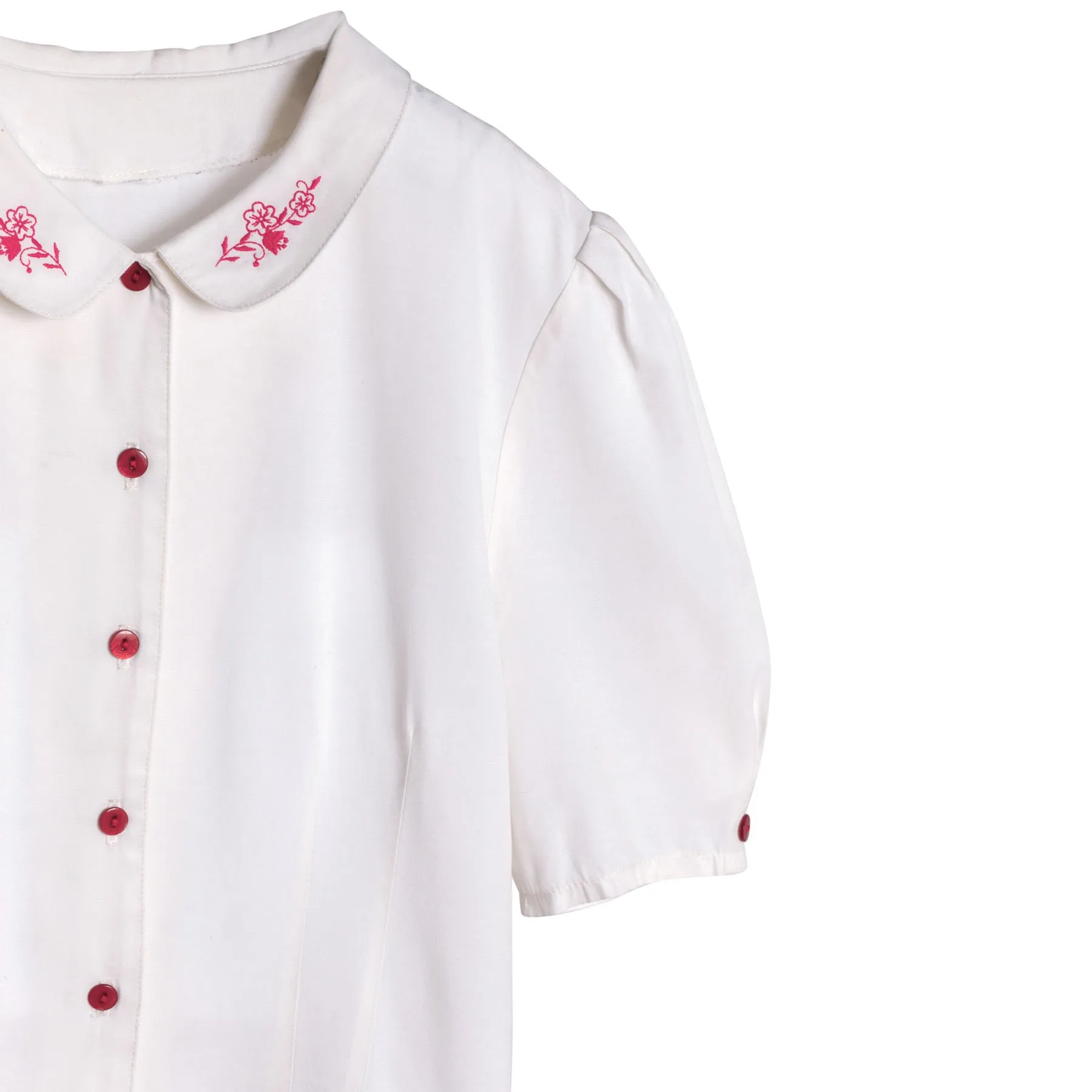 Slub Linen Embroidered Bermuda Collar T Blouse