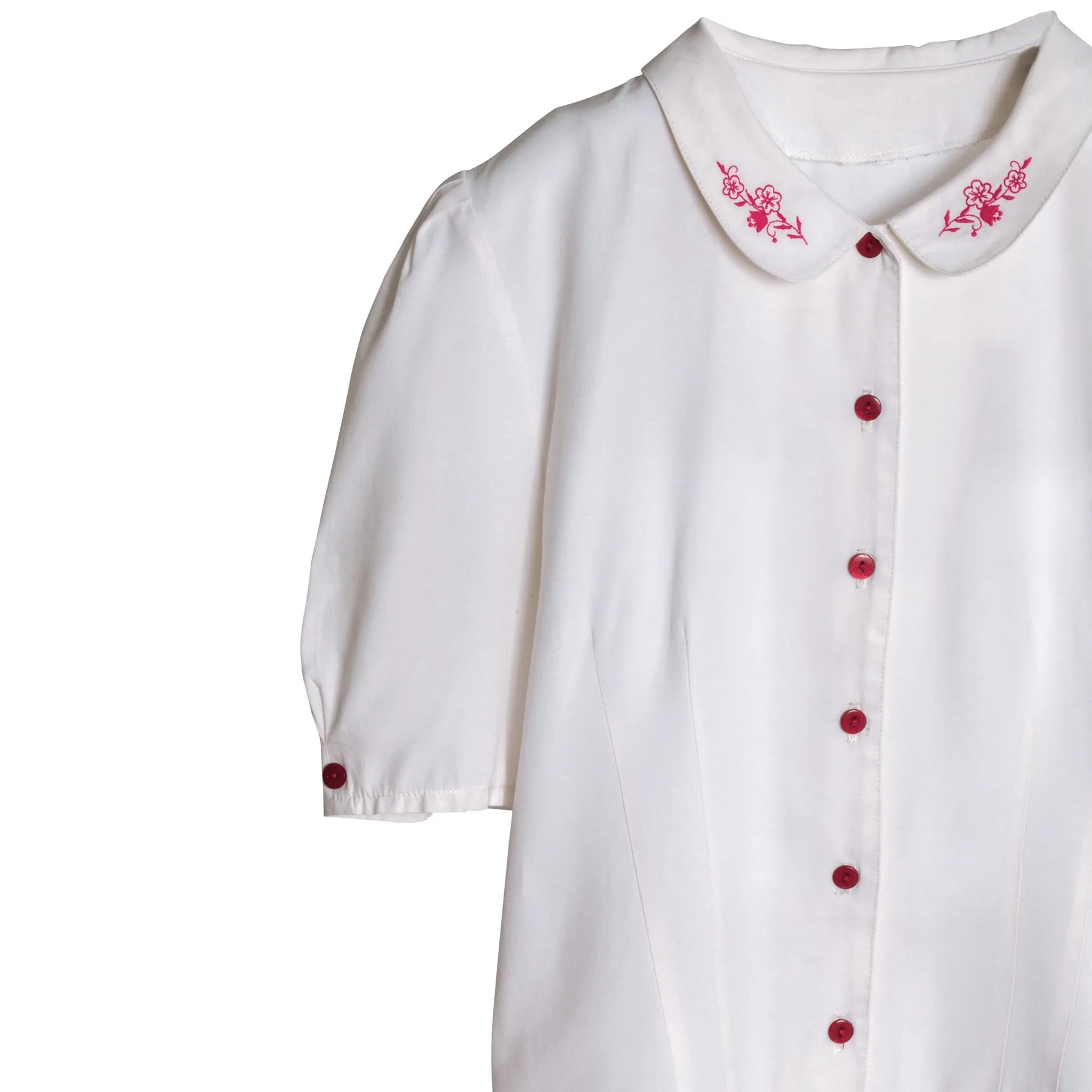Slub Linen Embroidered Bermuda Collar T Blouse