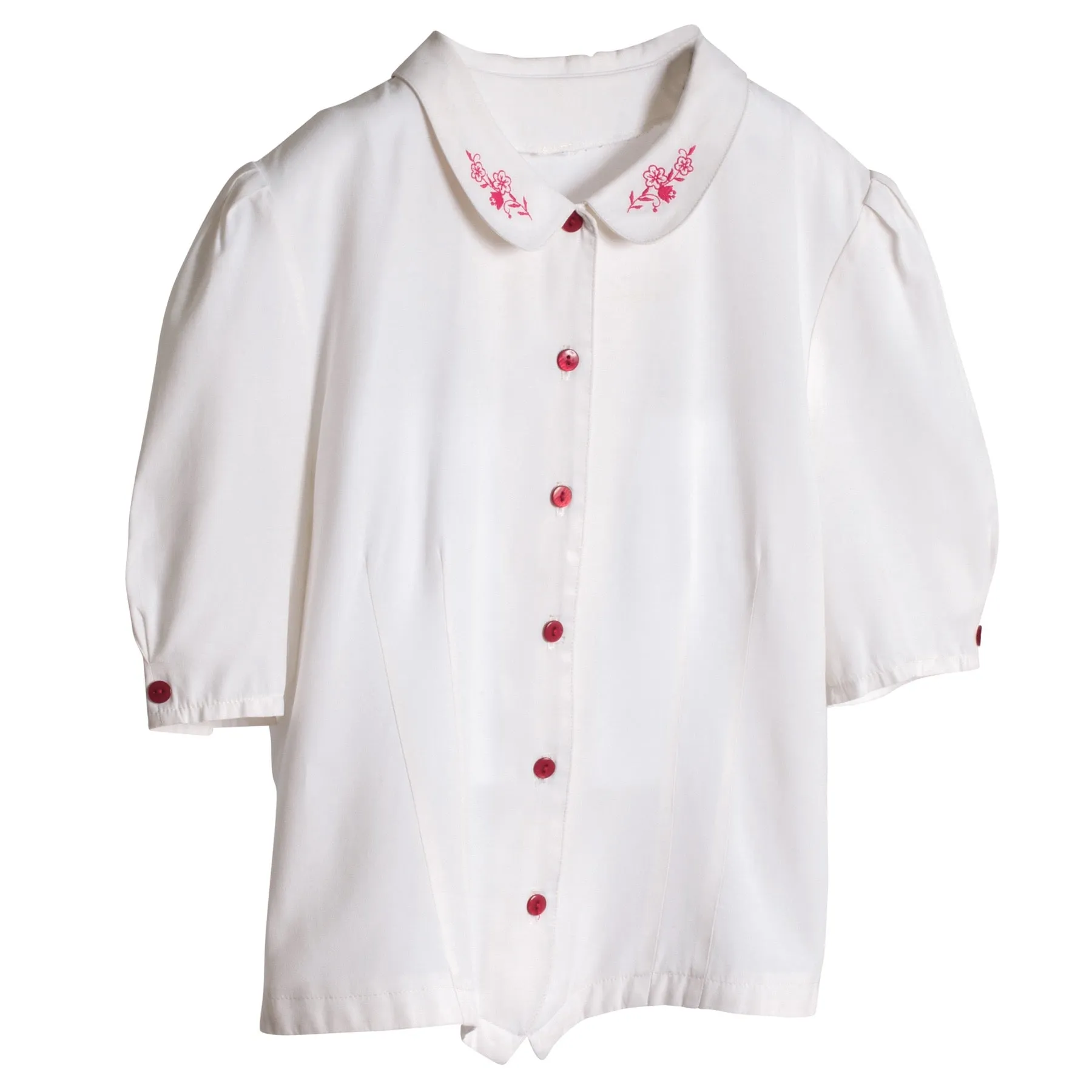 Slub Linen Embroidered Bermuda Collar T Blouse