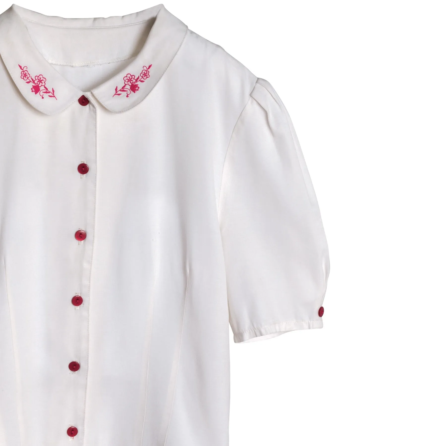 Slub Linen Embroidered Bermuda Collar T Blouse