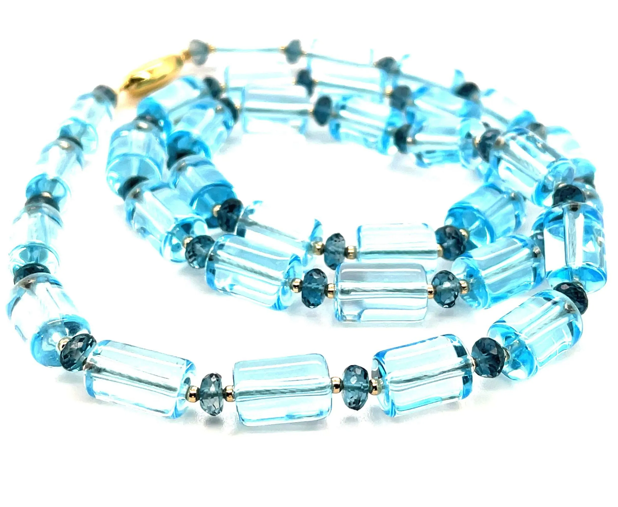 Swiss, London Blue Topaz Beaded Necklace with Yellow Gold Accents, 23.5 Inches