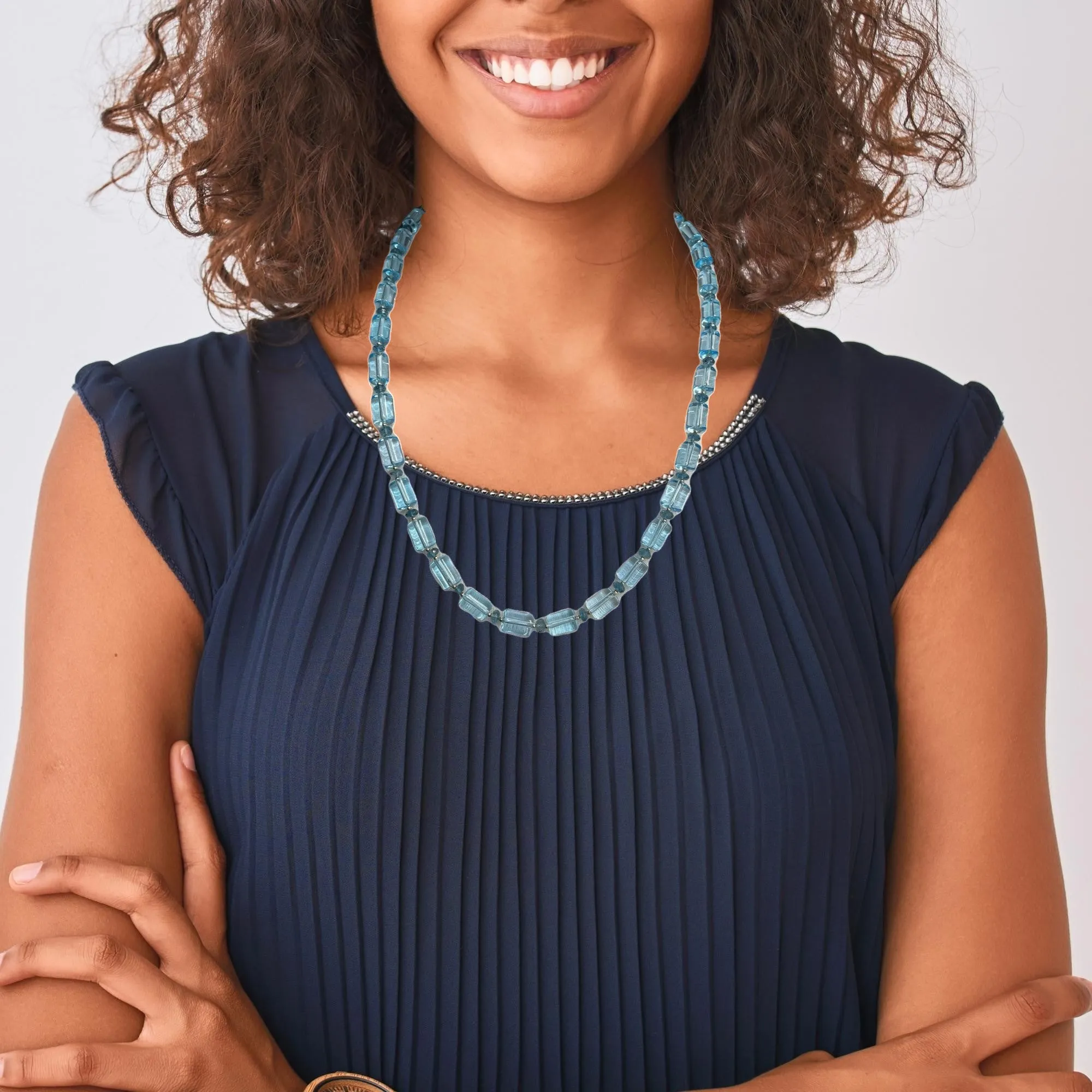 Swiss, London Blue Topaz Beaded Necklace with Yellow Gold Accents, 23.5 Inches