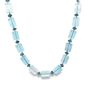 Swiss, London Blue Topaz Beaded Necklace with Yellow Gold Accents, 23.5 Inches