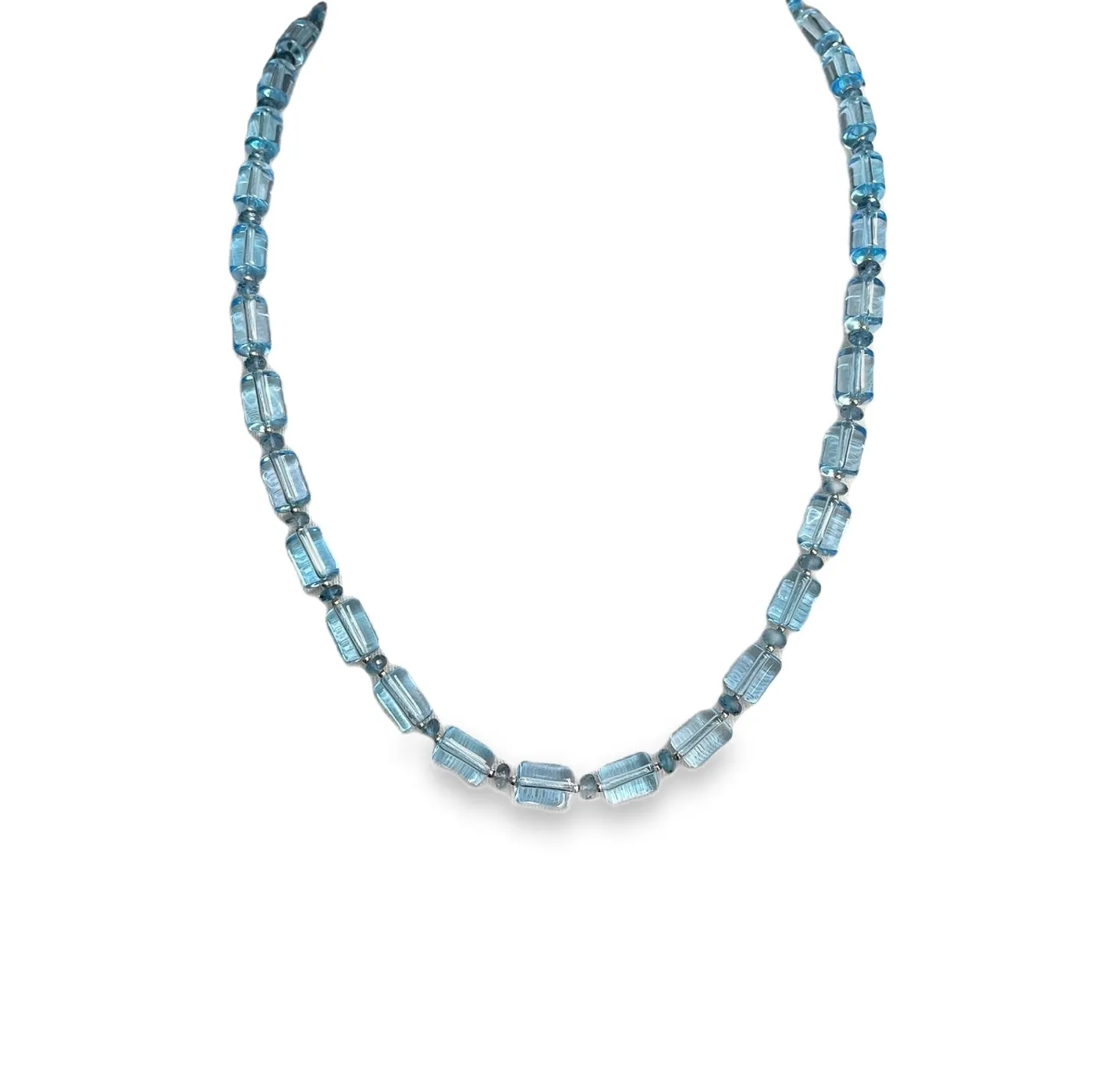 Swiss, London Blue Topaz Beaded Necklace with Yellow Gold Accents, 23.5 Inches