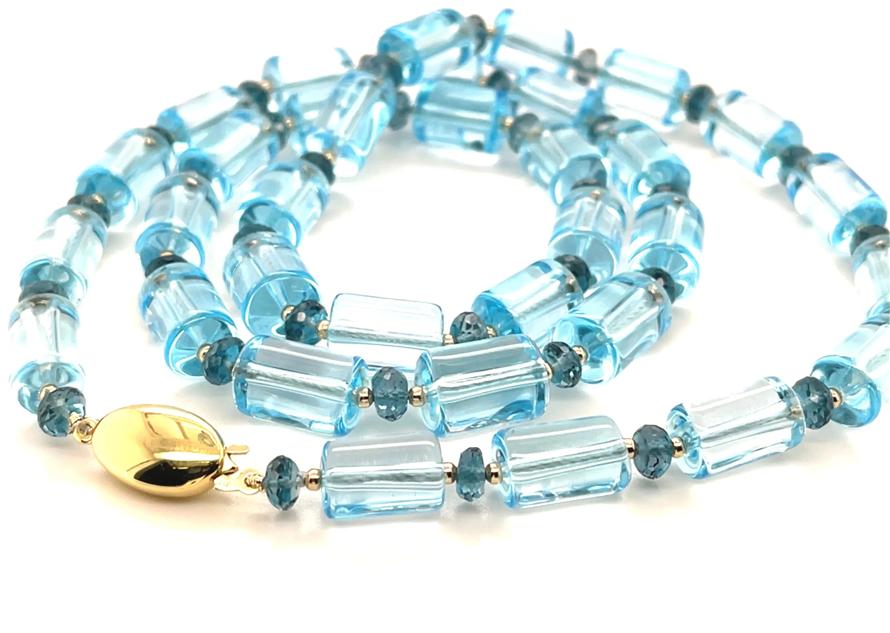 Swiss, London Blue Topaz Beaded Necklace with Yellow Gold Accents, 23.5 Inches