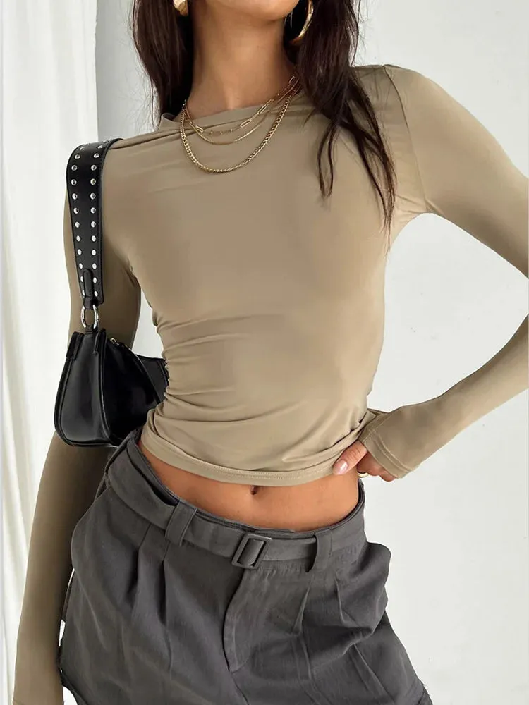 Women Casual Long Sleeve T-Shirts Solid Slim Fit