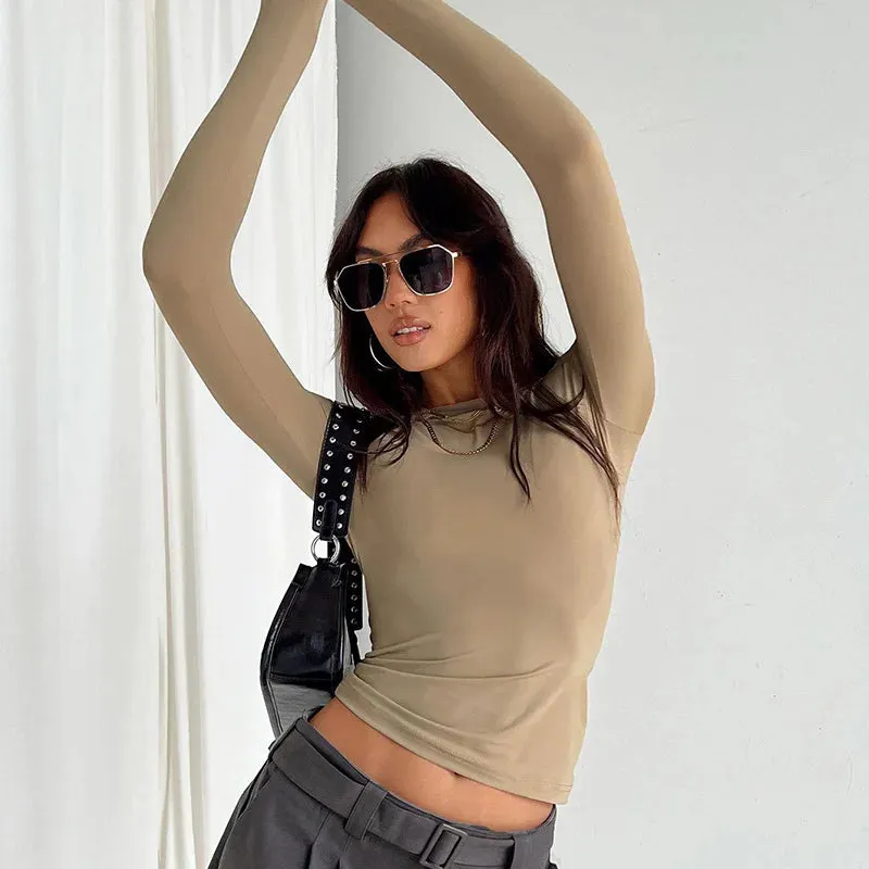 Women Casual Long Sleeve T-Shirts Solid Slim Fit