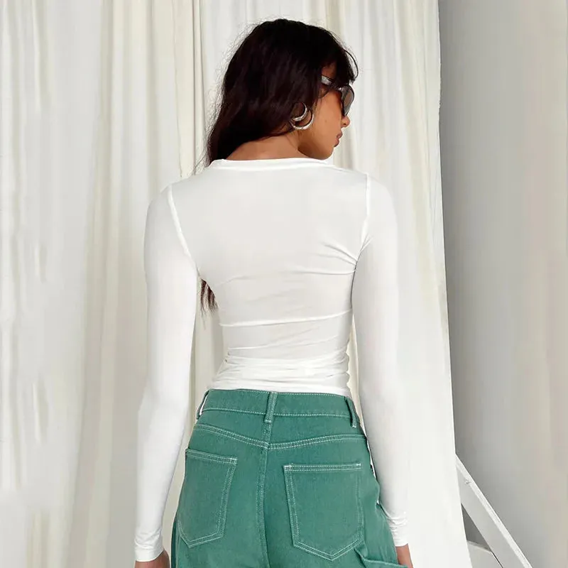 Women Casual Long Sleeve T-Shirts Solid Slim Fit