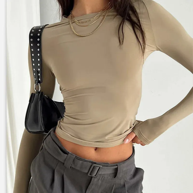 Women Casual Long Sleeve T-Shirts Solid Slim Fit
