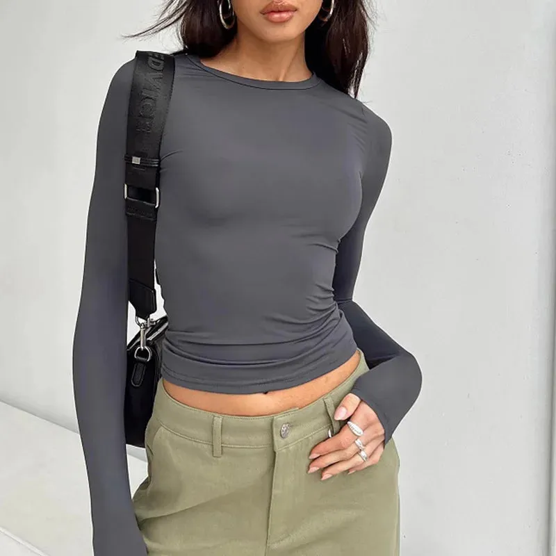 Women Casual Long Sleeve T-Shirts Solid Slim Fit