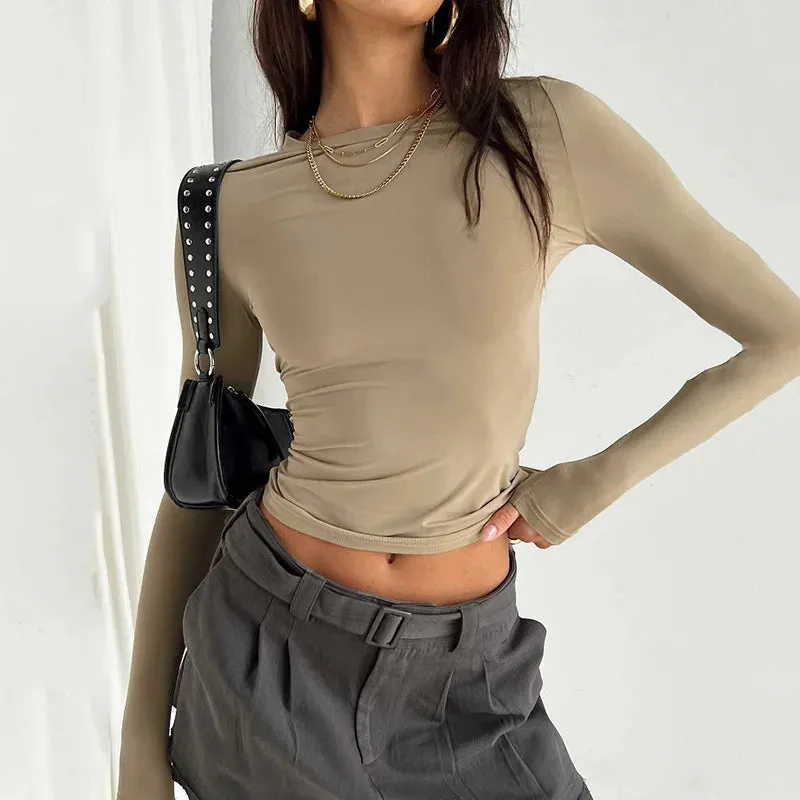 Women Casual Long Sleeve T-Shirts Solid Slim Fit