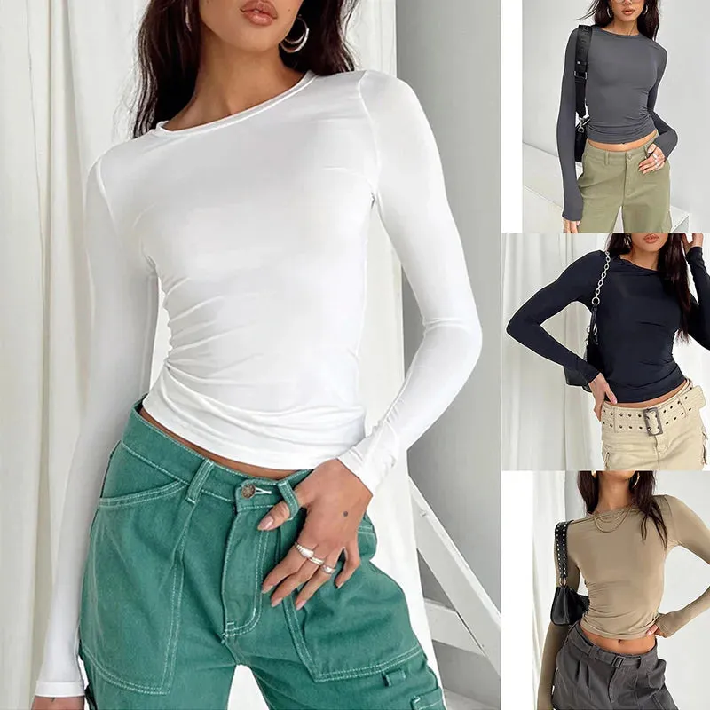Women Casual Long Sleeve T-Shirts Solid Slim Fit