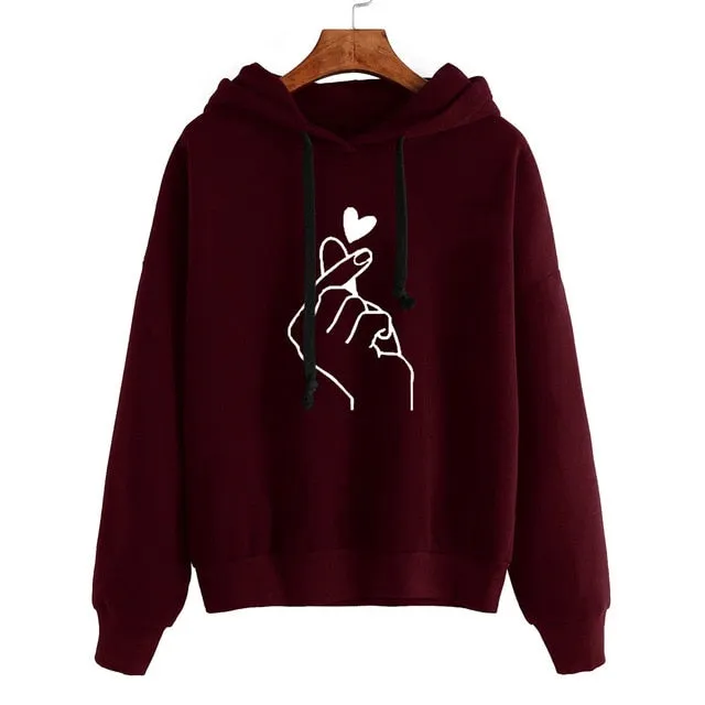 Women Hoodies Casual Planet Print Solid Color Loose Drawstring Sweatshirt Fashion Long Sleeve Hooded Female Tops