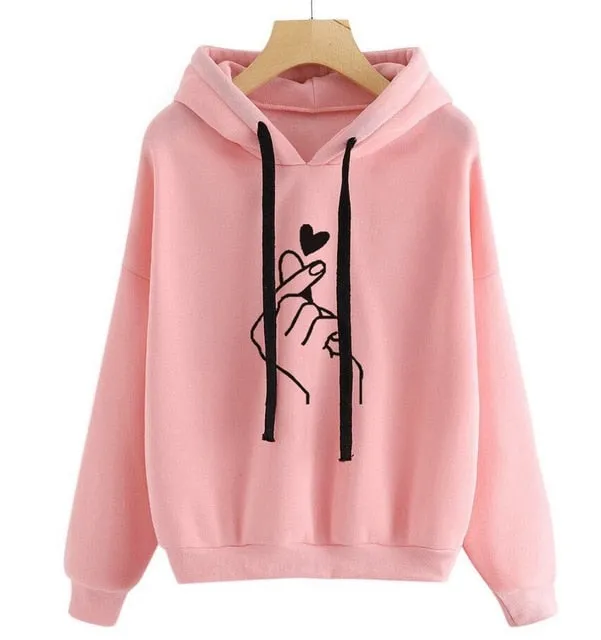 Women Hoodies Casual Planet Print Solid Color Loose Drawstring Sweatshirt Fashion Long Sleeve Hooded Female Tops